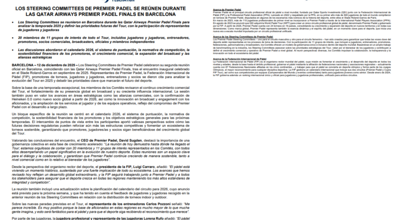 LOS STEERING COMMITTEES DE PREMIER PADEL SE REÚNEN DURANTELAS QATAR AIRWAYS PREMIER PADEL FINALS EN BARCELONA