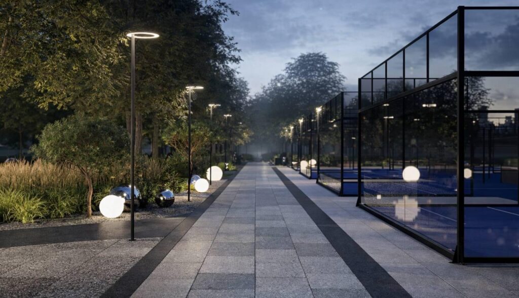 Zonas de descanso y diseño de iluminación Academia de Pádel RMK