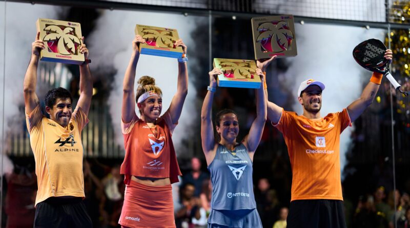 Ganadores del Miami Premier Padel P1 2026 en el podio con sus trofeos